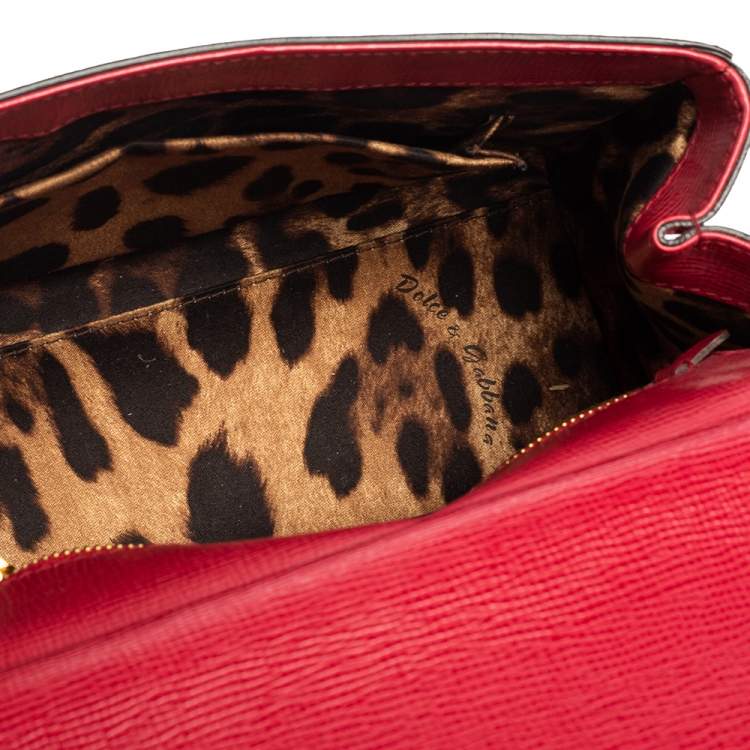 Pre Owned Dolce & Gabbana Red Leather and Snakeskin Medium Miss Sicily Top Handle Bag