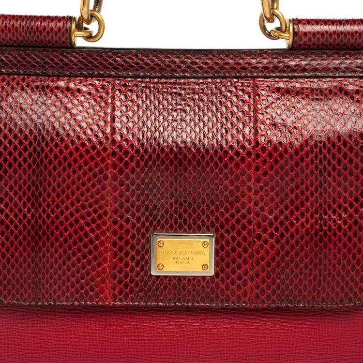 Pre Owned Dolce & Gabbana Red Leather and Snakeskin Medium Miss Sicily Top Handle Bag