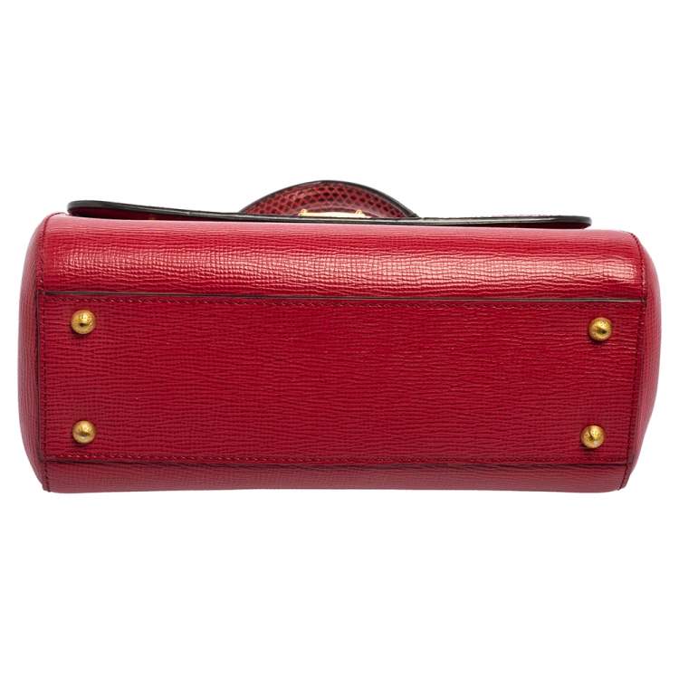 Pre Owned Dolce & Gabbana Red Leather and Snakeskin Medium Miss Sicily Top Handle Bag