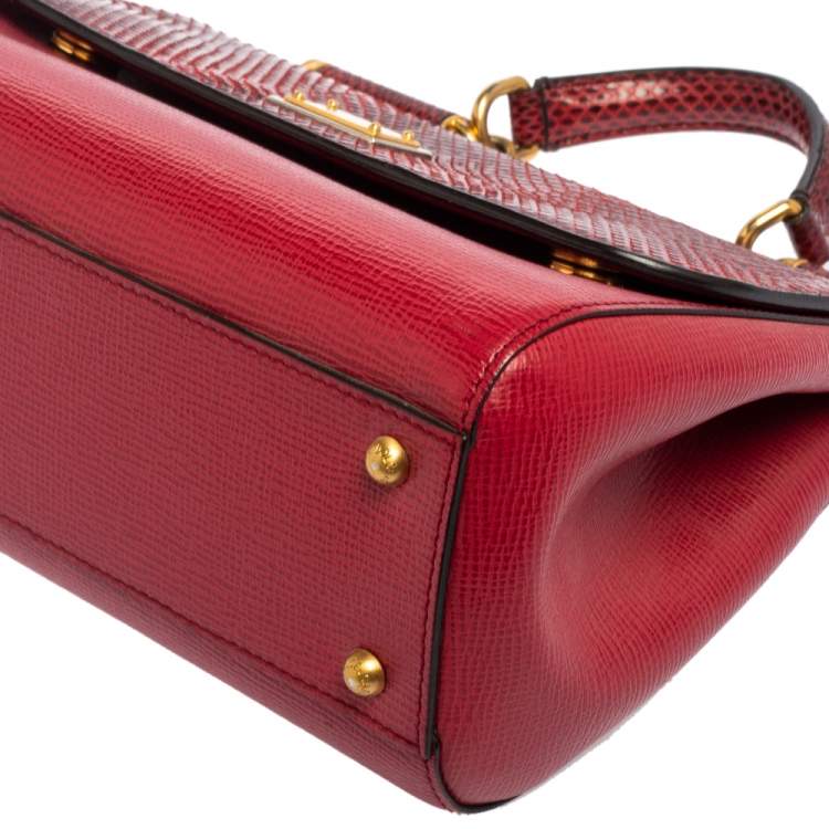 Pre Owned Dolce & Gabbana Red Leather and Snakeskin Medium Miss Sicily Top Handle Bag