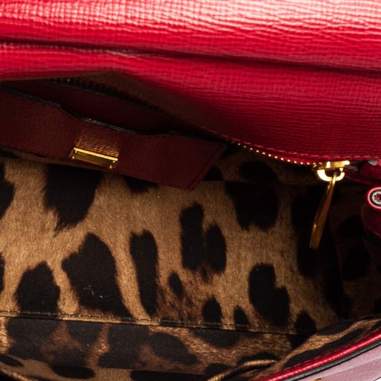 Pre Owned Dolce & Gabbana Red Leather and Snakeskin Medium Miss Sicily Top Handle Bag