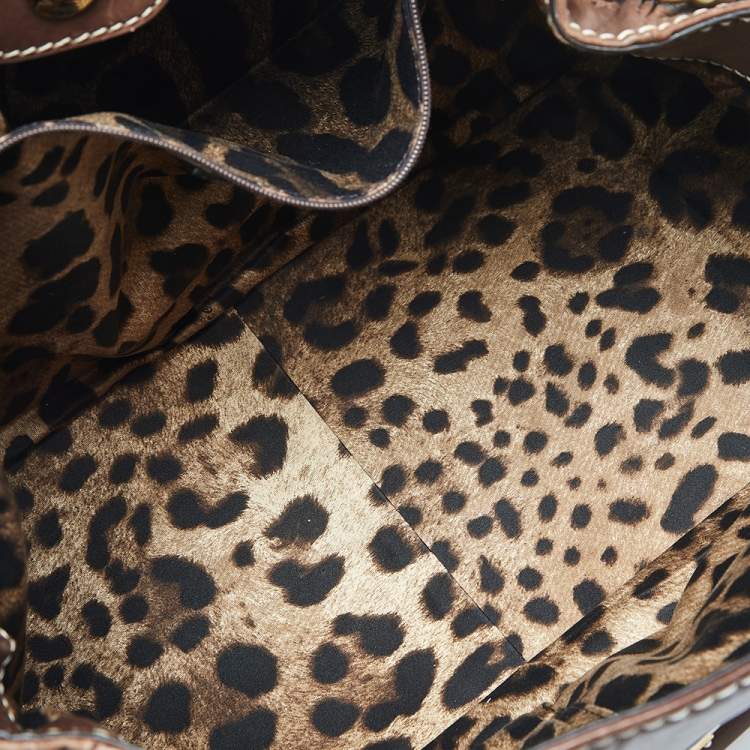 Pre Owned Dolce & Gabbana Brown Soft Leather Studded Handle Tote