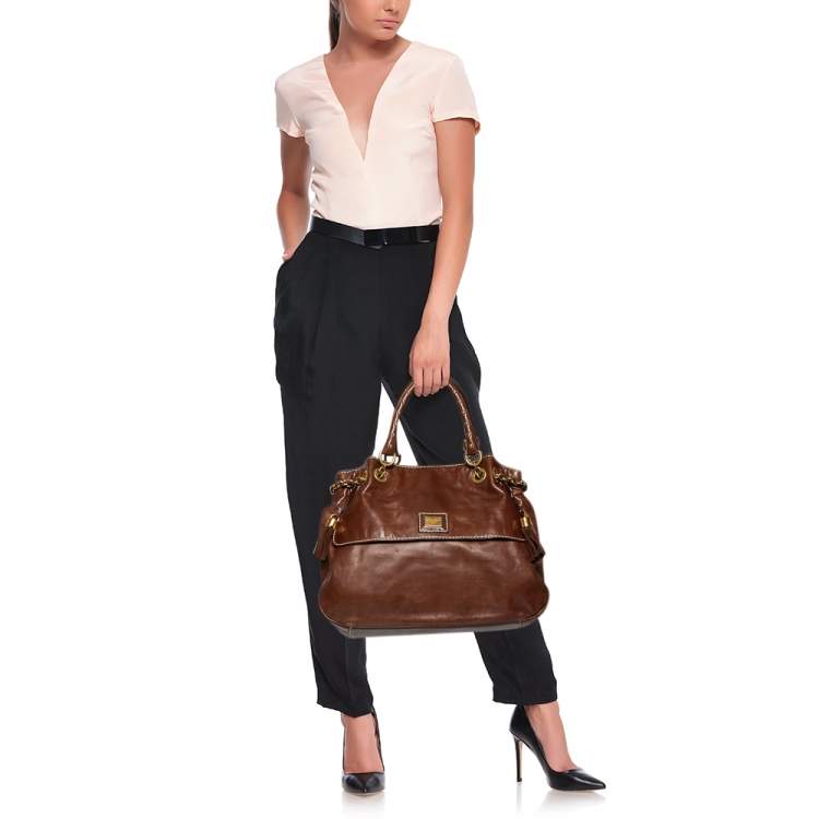 Pre Owned Dolce & Gabbana Brown Soft Leather Studded Handle Tote
