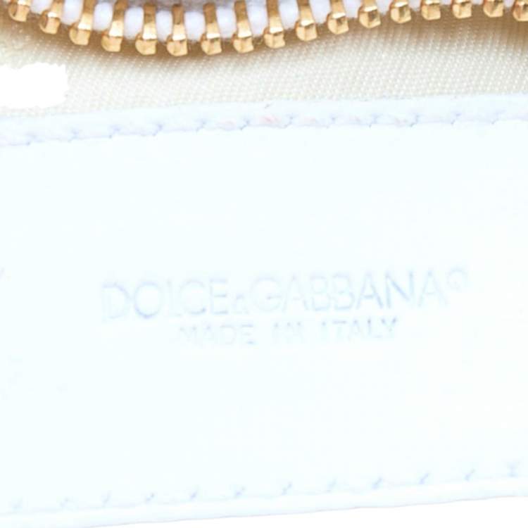 Pre Owned Dolce & Gabbana White Leather Embellished Baguette Bag