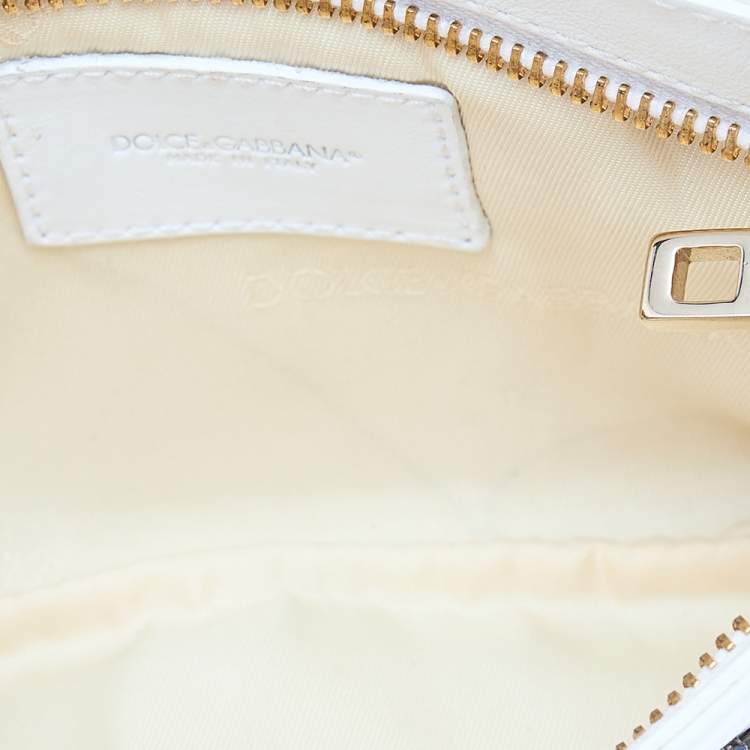 Pre Owned Dolce & Gabbana White Leather Embellished Baguette Bag