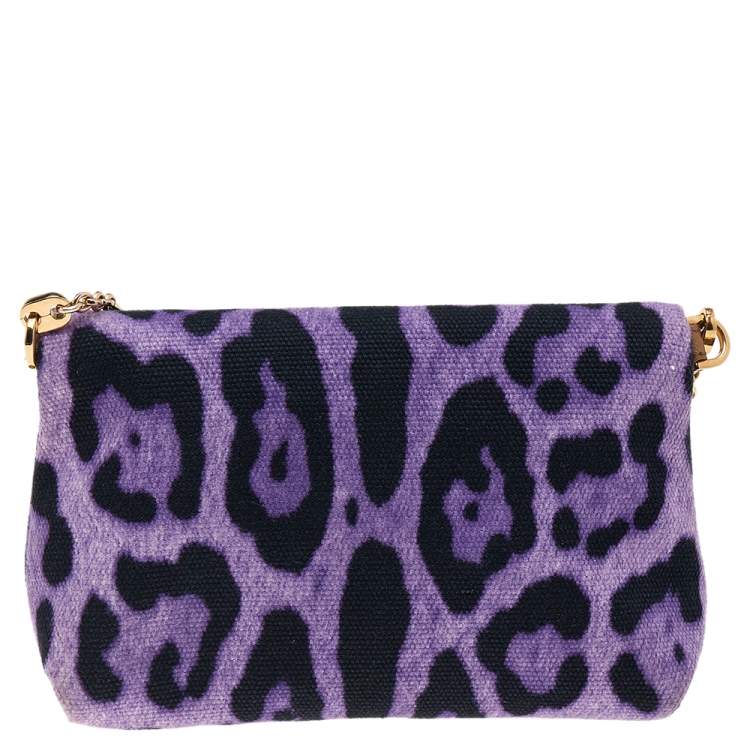 Pre Owned Dolce & Gabbana Purple/Black Leopard Print Canvas Crossbody Bag