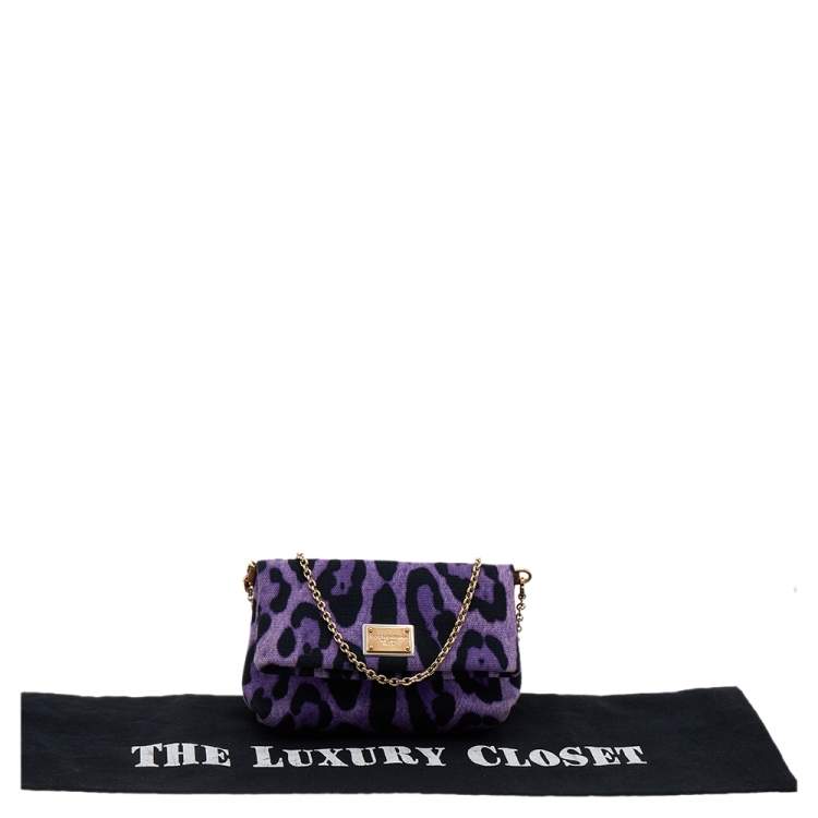 Pre Owned Dolce & Gabbana Purple/Black Leopard Print Canvas Crossbody Bag