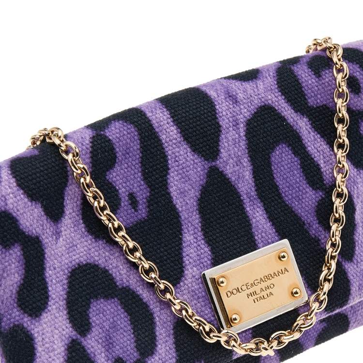 Pre Owned Dolce & Gabbana Purple/Black Leopard Print Canvas Crossbody Bag