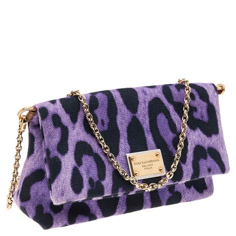 Pre Owned Dolce & Gabbana Purple/Black Leopard Print Canvas Crossbody Bag