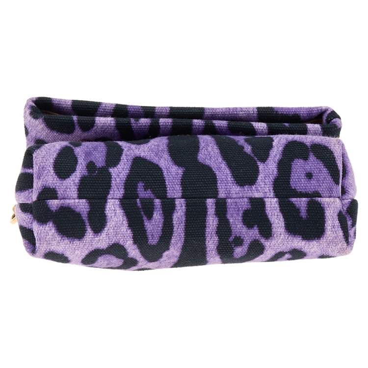 Pre Owned Dolce & Gabbana Purple/Black Leopard Print Canvas Crossbody Bag