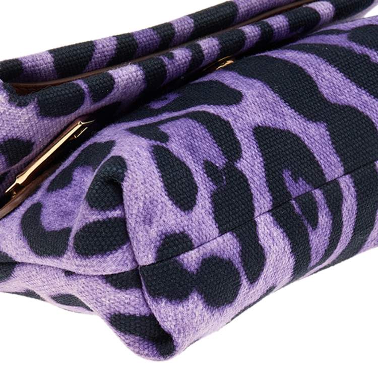 Pre Owned Dolce & Gabbana Purple/Black Leopard Print Canvas Crossbody Bag