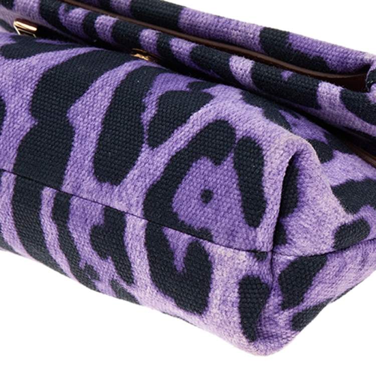 Pre Owned Dolce & Gabbana Purple/Black Leopard Print Canvas Crossbody Bag