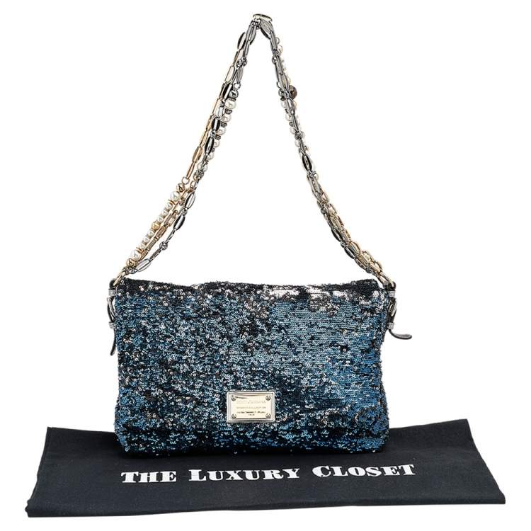 Pre Owned Dolce & Gabbana Black Sequins Miss Charles Shoulder Bag