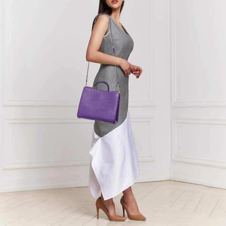 Pre Owned Dolce & Gabbana Purple Leather Sicily Shopper Tote