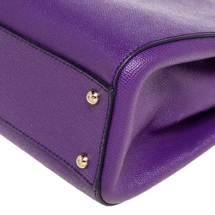 Pre Owned Dolce & Gabbana Purple Leather Sicily Shopper Tote