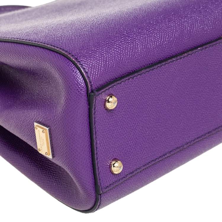 Pre Owned Dolce & Gabbana Purple Leather Sicily Shopper Tote