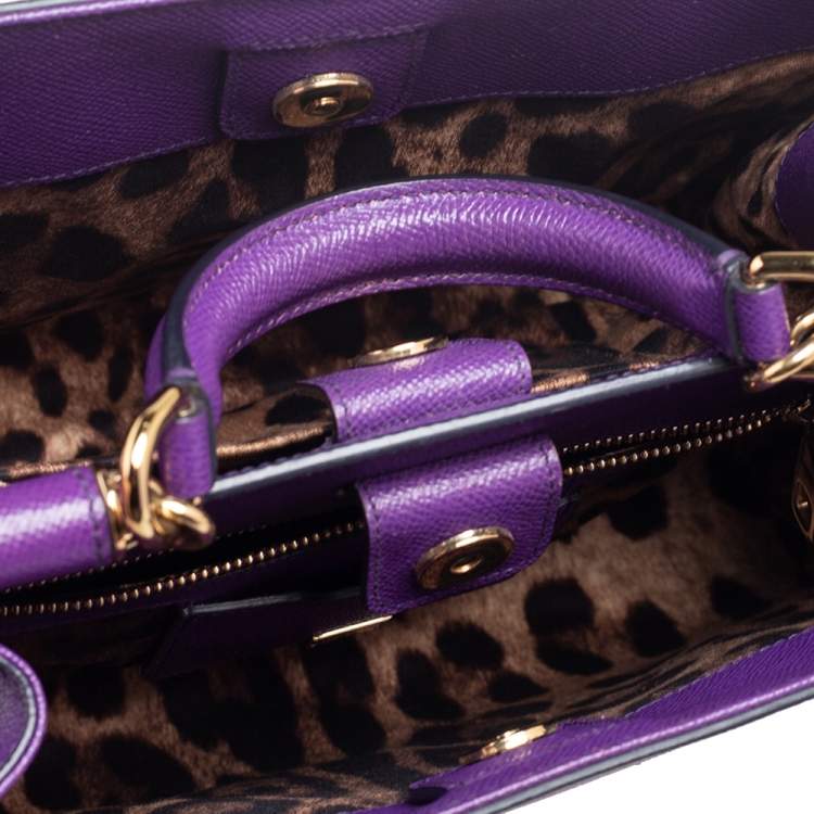 Pre Owned Dolce & Gabbana Purple Leather Sicily Shopper Tote