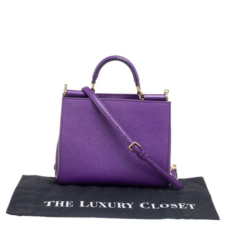 Pre Owned Dolce & Gabbana Purple Leather Sicily Shopper Tote