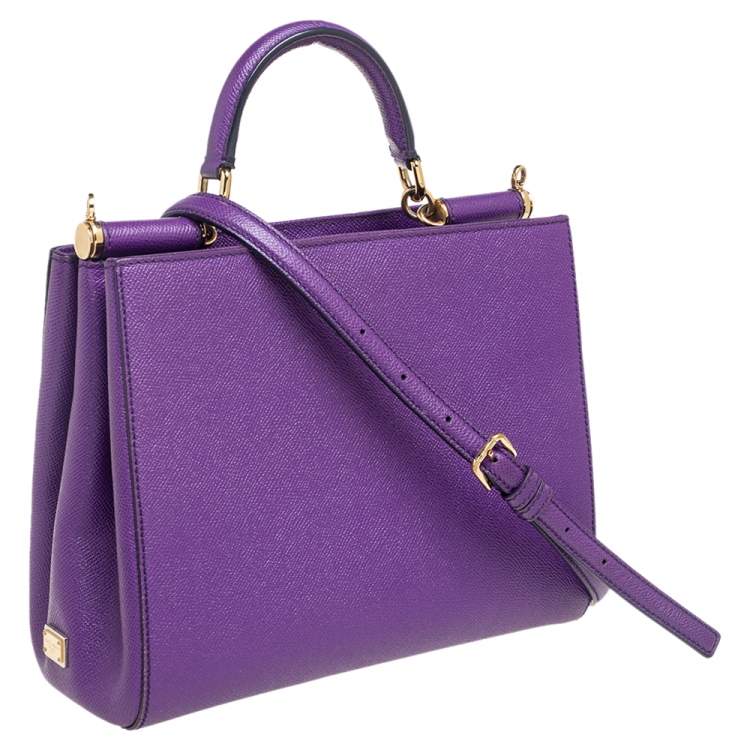 Pre Owned Dolce & Gabbana Purple Leather Sicily Shopper Tote