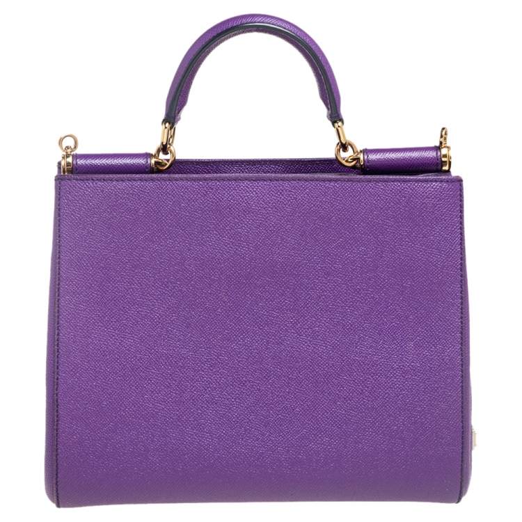 Pre Owned Dolce & Gabbana Purple Leather Sicily Shopper Tote