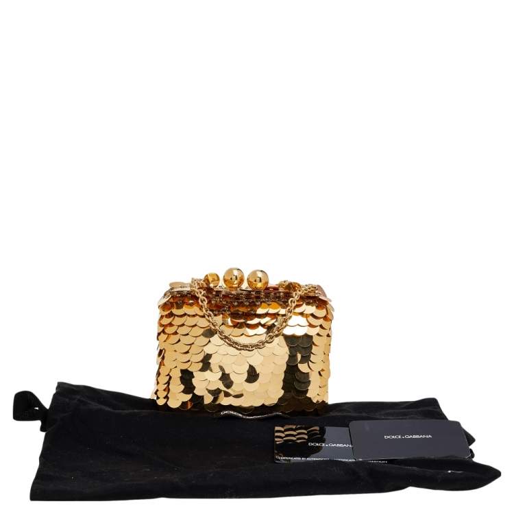 Pre Owned Dolce & Gabbana Gold Sequins Lock Frame Shoulder Bag