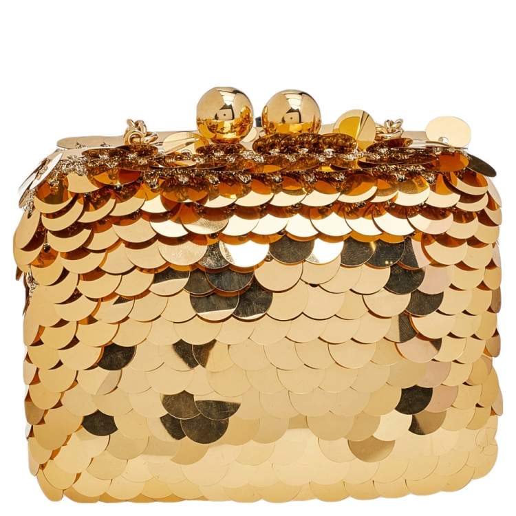 Pre Owned Dolce & Gabbana Gold Sequins Lock Frame Shoulder Bag