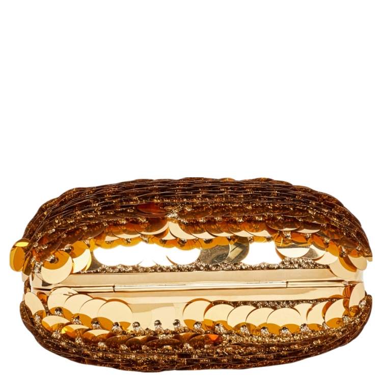 Pre Owned Dolce & Gabbana Gold Sequins Lock Frame Shoulder Bag