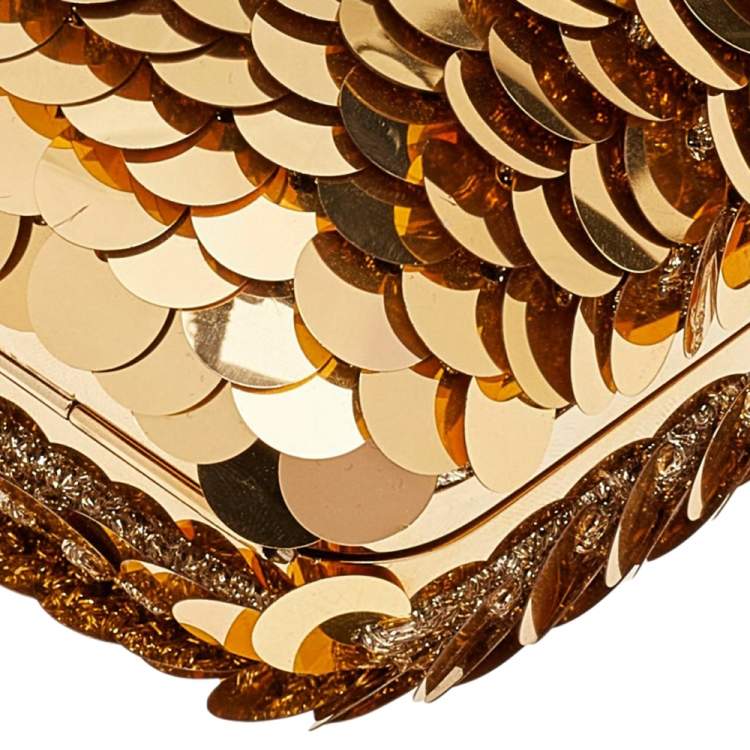 Pre Owned Dolce & Gabbana Gold Sequins Lock Frame Shoulder Bag