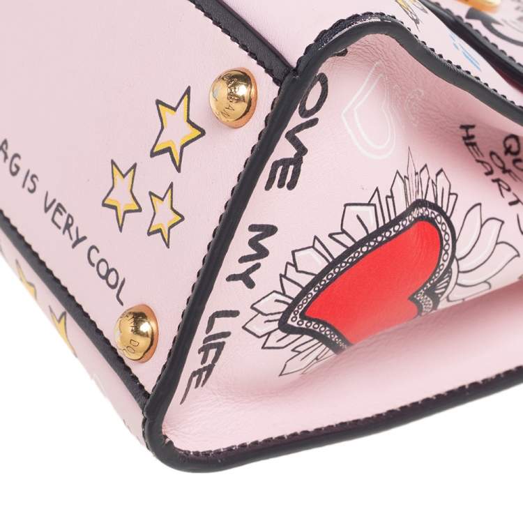 Pre Owned Dolce & Gabbana Pink Graffiti Leather Welcome Top Handle Bag
