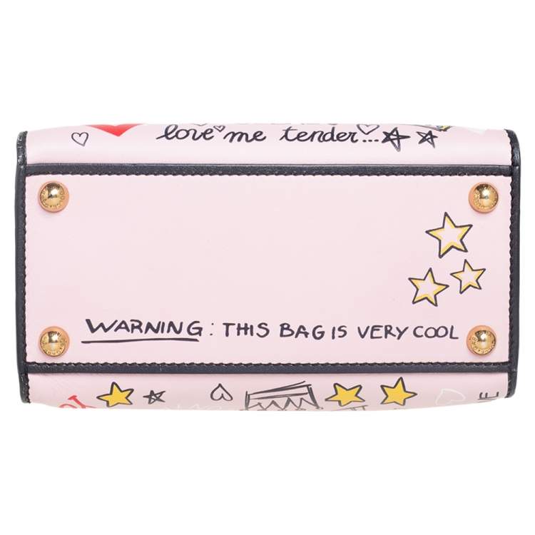Pre Owned Dolce & Gabbana Pink Graffiti Leather Welcome Top Handle Bag