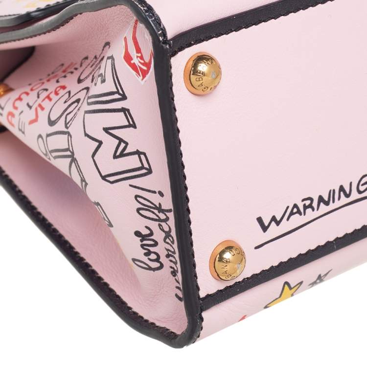 Pre Owned Dolce & Gabbana Pink Graffiti Leather Welcome Top Handle Bag