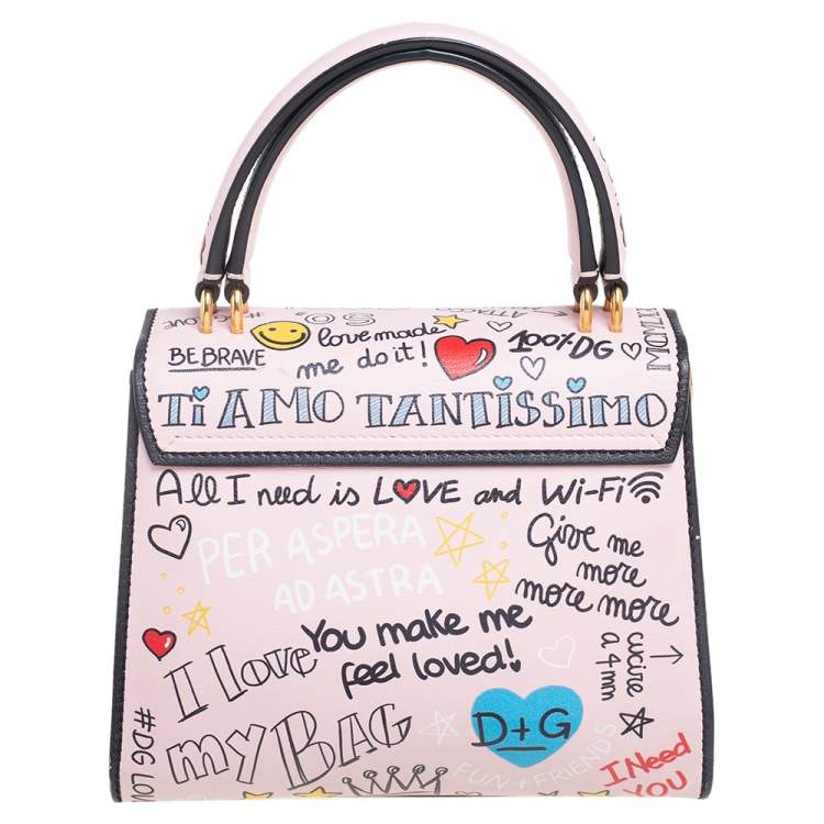 Pre Owned Dolce & Gabbana Pink Graffiti Leather Welcome Top Handle Bag