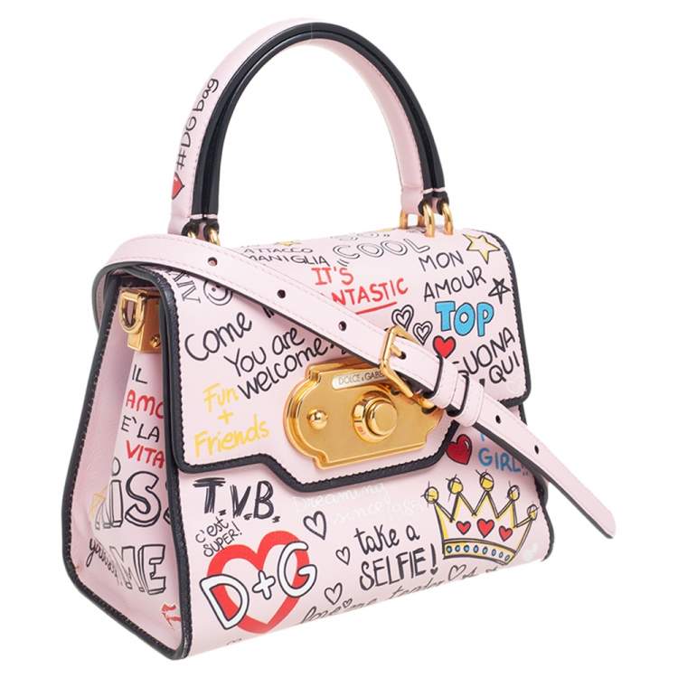 Pre Owned Dolce & Gabbana Pink Graffiti Leather Welcome Top Handle Bag