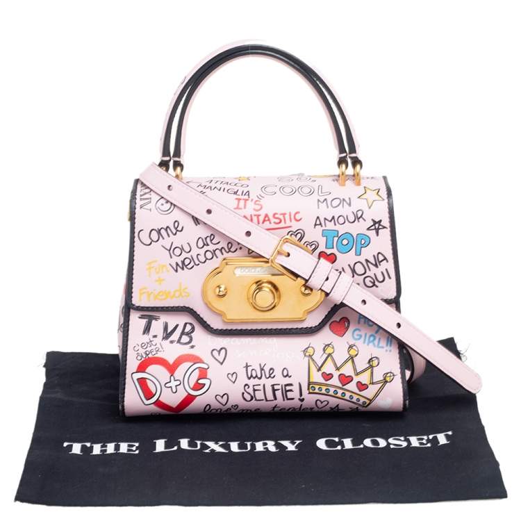 Pre Owned Dolce & Gabbana Pink Graffiti Leather Welcome Top Handle Bag