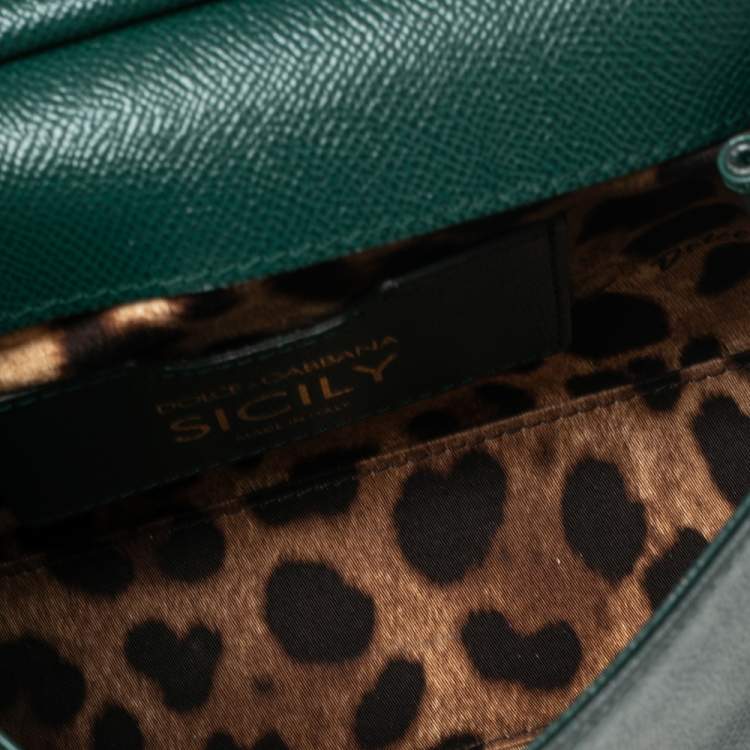 Pre Owned Dolce & Gabbana Green Leather Small Miss Sicily Top Handle Bag
