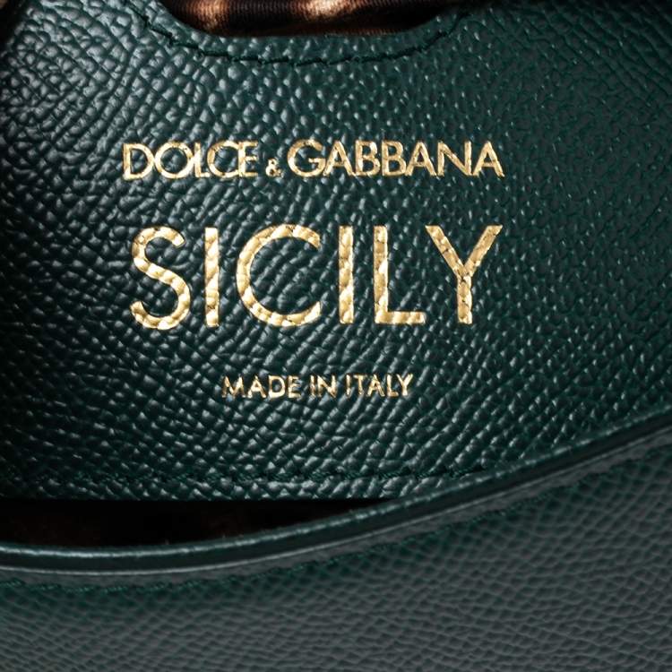 Pre Owned Dolce & Gabbana Green Leather Small Miss Sicily Top Handle Bag