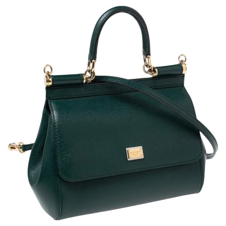 Pre Owned Dolce & Gabbana Green Leather Small Miss Sicily Top Handle Bag