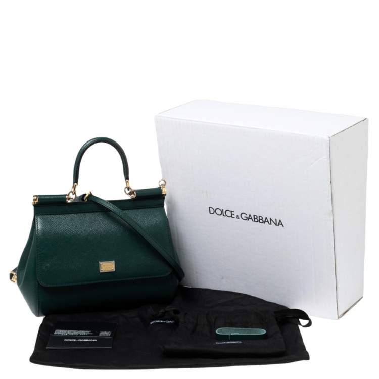 Pre Owned Dolce & Gabbana Green Leather Small Miss Sicily Top Handle Bag
