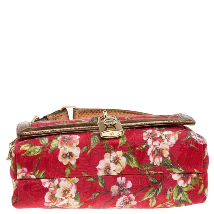 Pre Owned Dolce & Gabbana Multicolor Floral Brocade and Python Flap Shoulder Bag