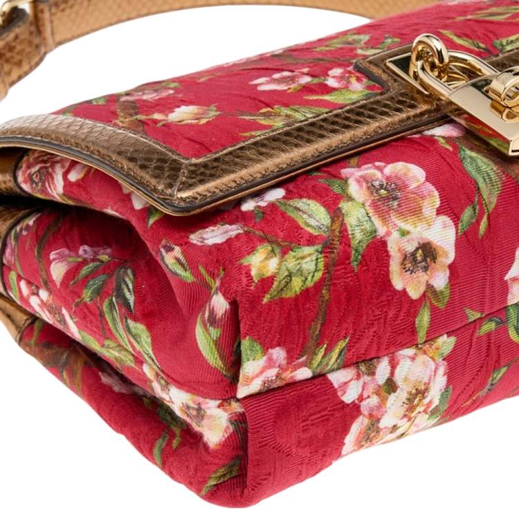 Pre Owned Dolce & Gabbana Multicolor Floral Brocade and Python Flap Shoulder Bag