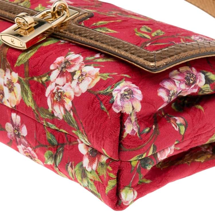 Pre Owned Dolce & Gabbana Multicolor Floral Brocade and Python Flap Shoulder Bag