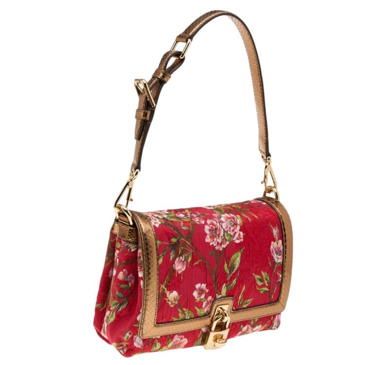 Pre Owned Dolce & Gabbana Multicolor Floral Brocade and Python Flap Shoulder Bag
