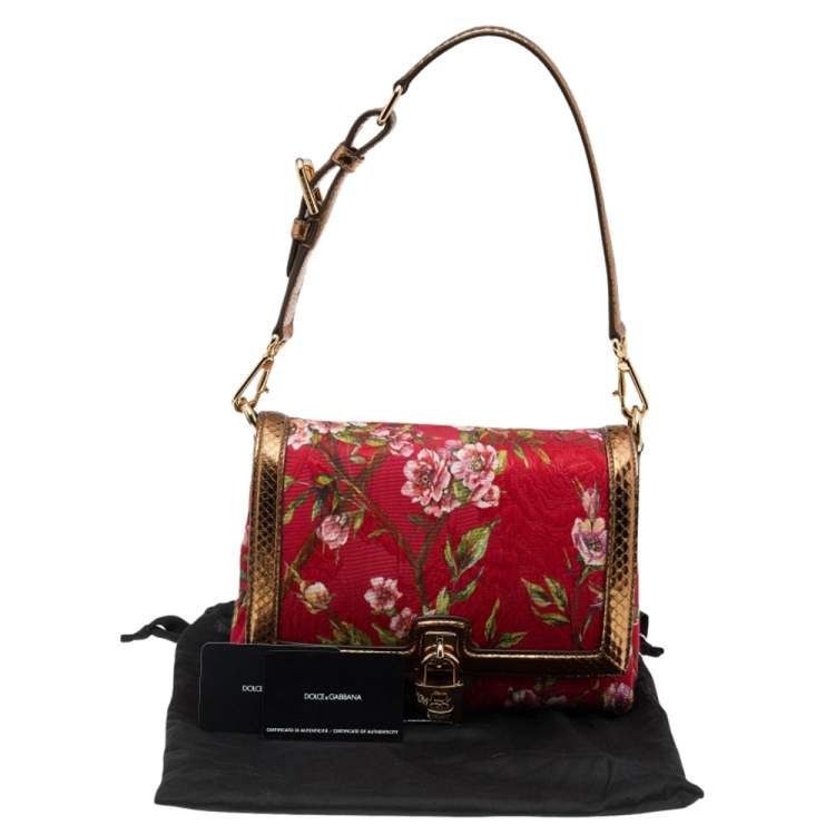 Pre Owned Dolce & Gabbana Multicolor Floral Brocade and Python Flap Shoulder Bag