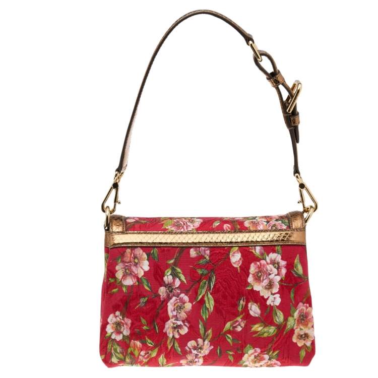 Pre Owned Dolce & Gabbana Multicolor Floral Brocade and Python Flap Shoulder Bag