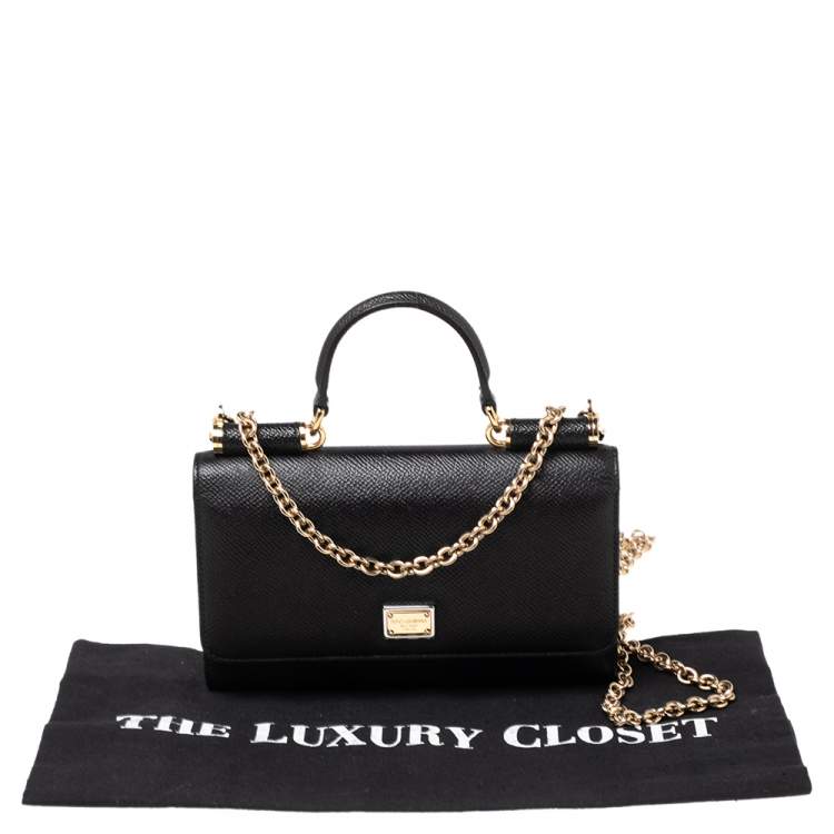 Pre Owned Dolce & Gabbana Black Leather Miss Sicily Von Wallet on Chain