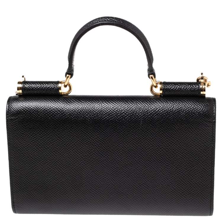 Pre Owned Dolce & Gabbana Black Leather Miss Sicily Von Wallet on Chain