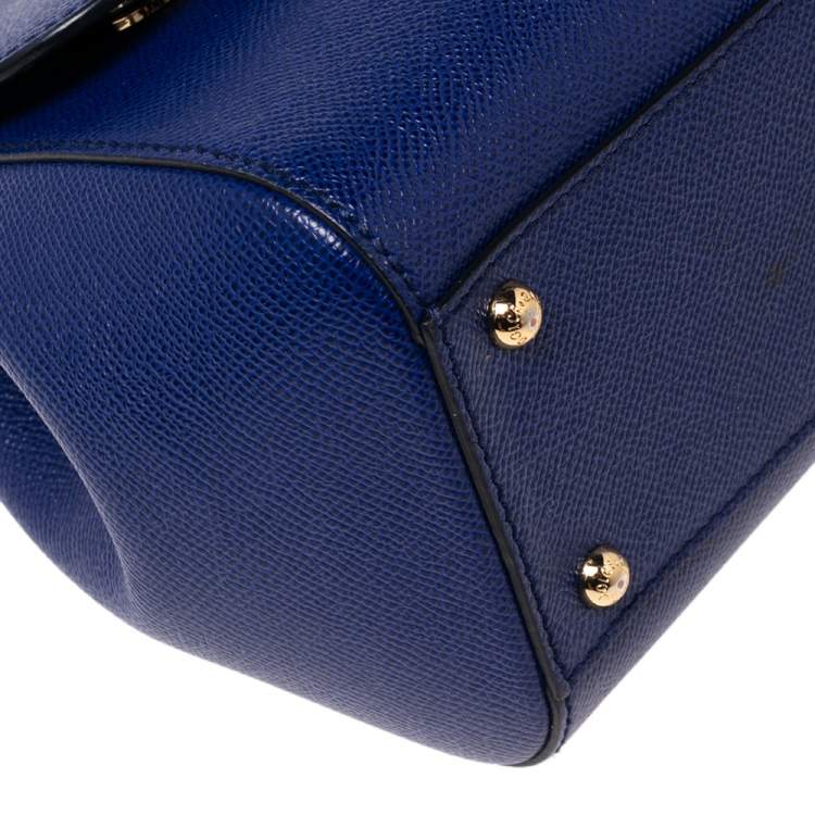 Pre Owned Dolce & Gabbana Electric Blue Leather Medium Miss Sicily Top Handle Bag