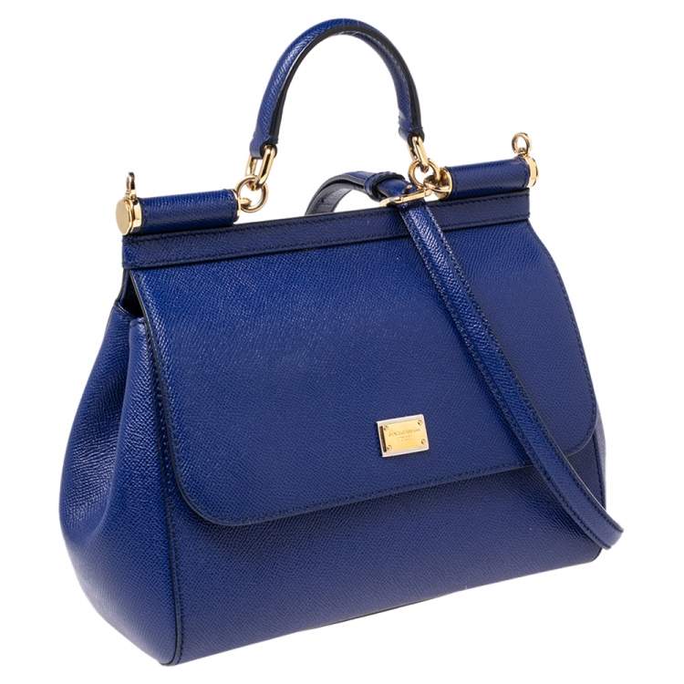 Pre Owned Dolce & Gabbana Electric Blue Leather Medium Miss Sicily Top Handle Bag