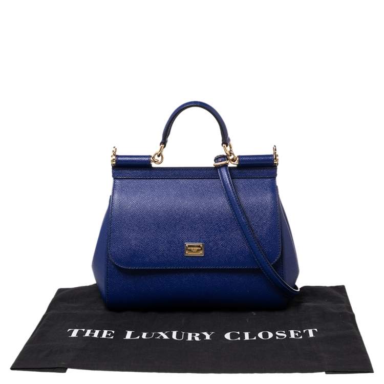 Pre Owned Dolce & Gabbana Electric Blue Leather Medium Miss Sicily Top Handle Bag