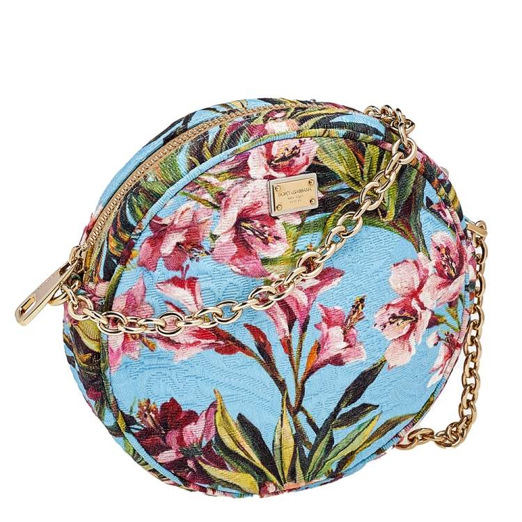 Pre Owned Dolce & Gabbana Multicolor Floral Print Fabric Miss Glam Round Shoulder Bag